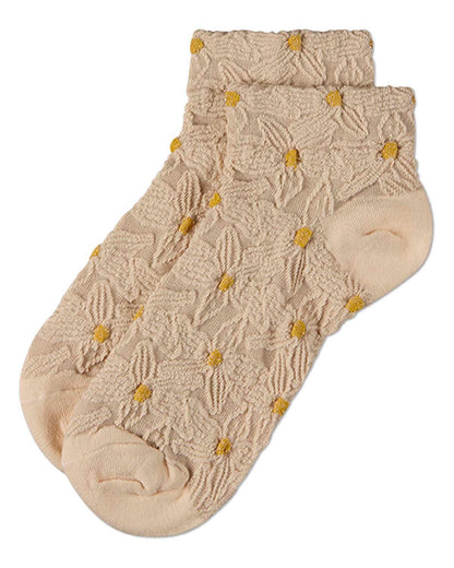 Women's Cotton-Rich Floral 3D-Textured Shortie Ankle Sock