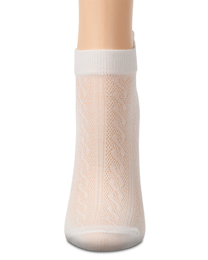 Women's Chainlink-Knit Cotton-Rich Shortie Sock with Bow Embroidery