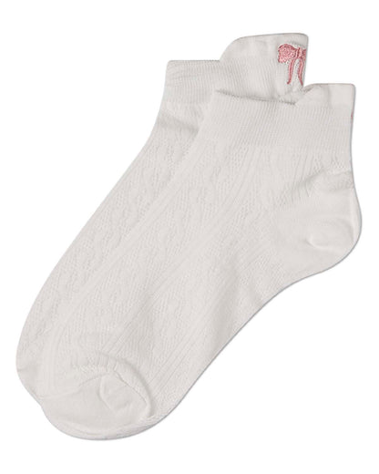 Women's Chainlink-Knit Cotton-Rich Shortie Sock with Bow Embroidery
