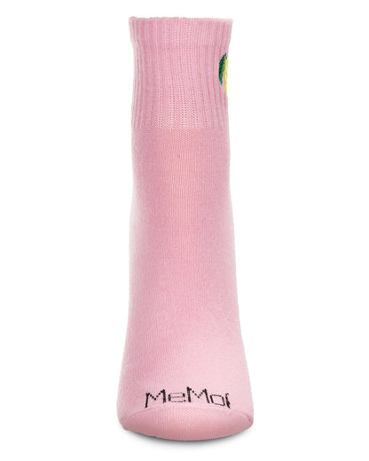 Women's Lemon Embroidery Athletic Quarter Socks : Color: Confetti Pink