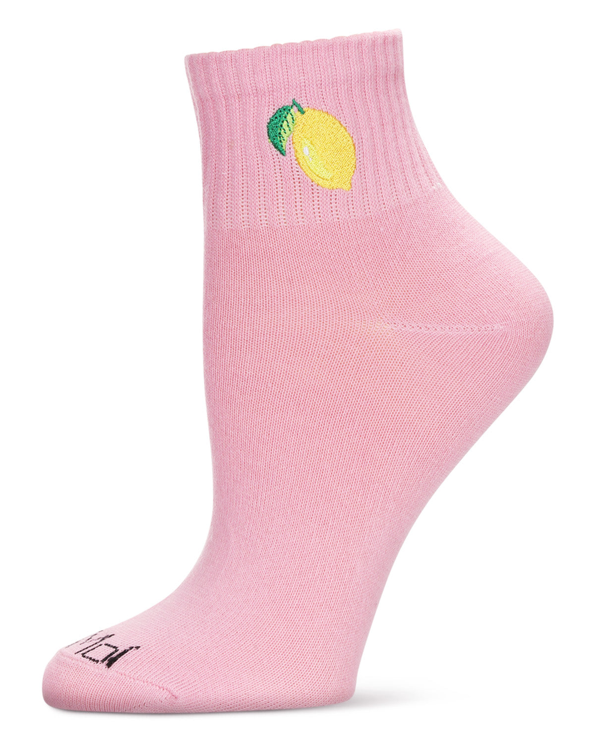 Women's Lemon Embroidery Athletic Quarter Socks : Color: Confetti Pink