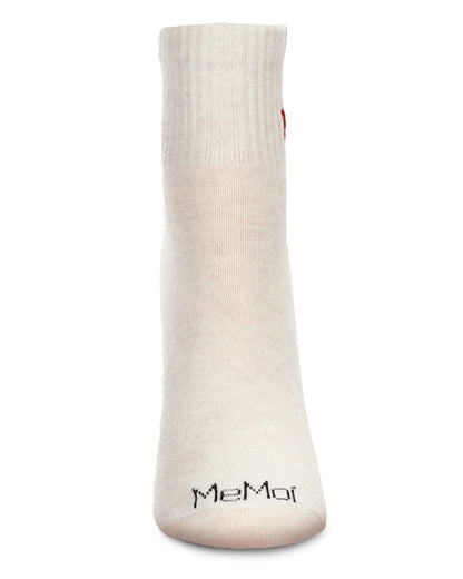 Women's Cherry Embroidery Athletic Quarter Socks : Color: Oatmeal Heather