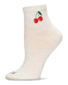 Women's Cherry Embroidery Athletic Quarter Socks : Color: Oatmeal Heather