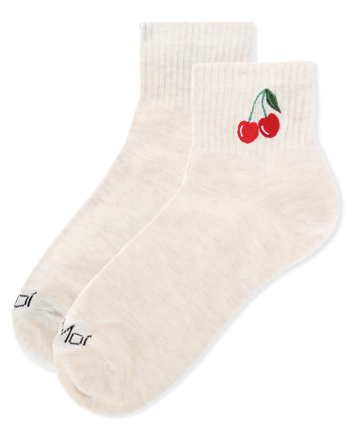 Women's Cherry Embroidery Athletic Quarter Socks : Color: Oatmeal Heather