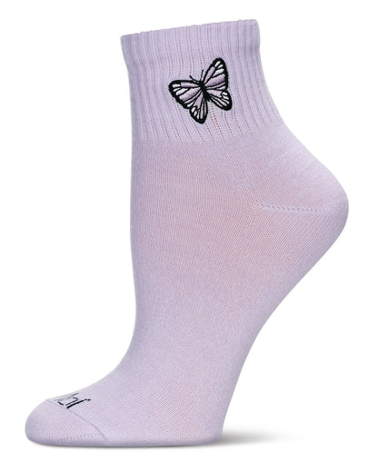 Women's Butterfly Embroidery Athletic Quarter Socks : Color: Lavender