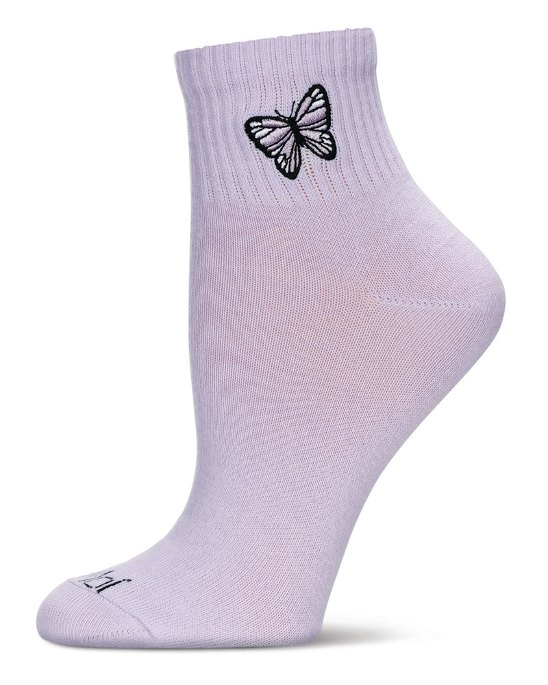 Women's Butterfly Embroidery Athletic Quarter Socks