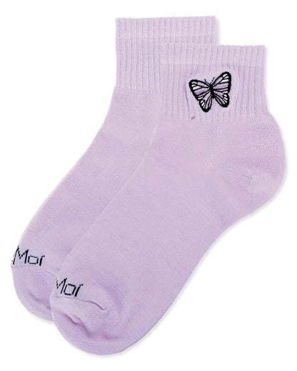 Women's Butterfly Embroidery Athletic Quarter Socks : Color: Lavender