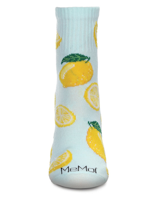 Women's Multi-Lemons Athletic Quarter Socks : Color: Mint