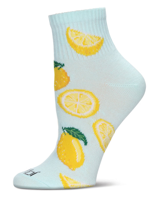 Women's Multi-Lemons Athletic Quarter Socks : Color: Mint