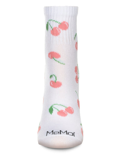 Women's Multi Cherries Athletic Quarter Socks : Color: White