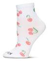 Women's Multi Cherries Athletic Quarter Socks : Color: White