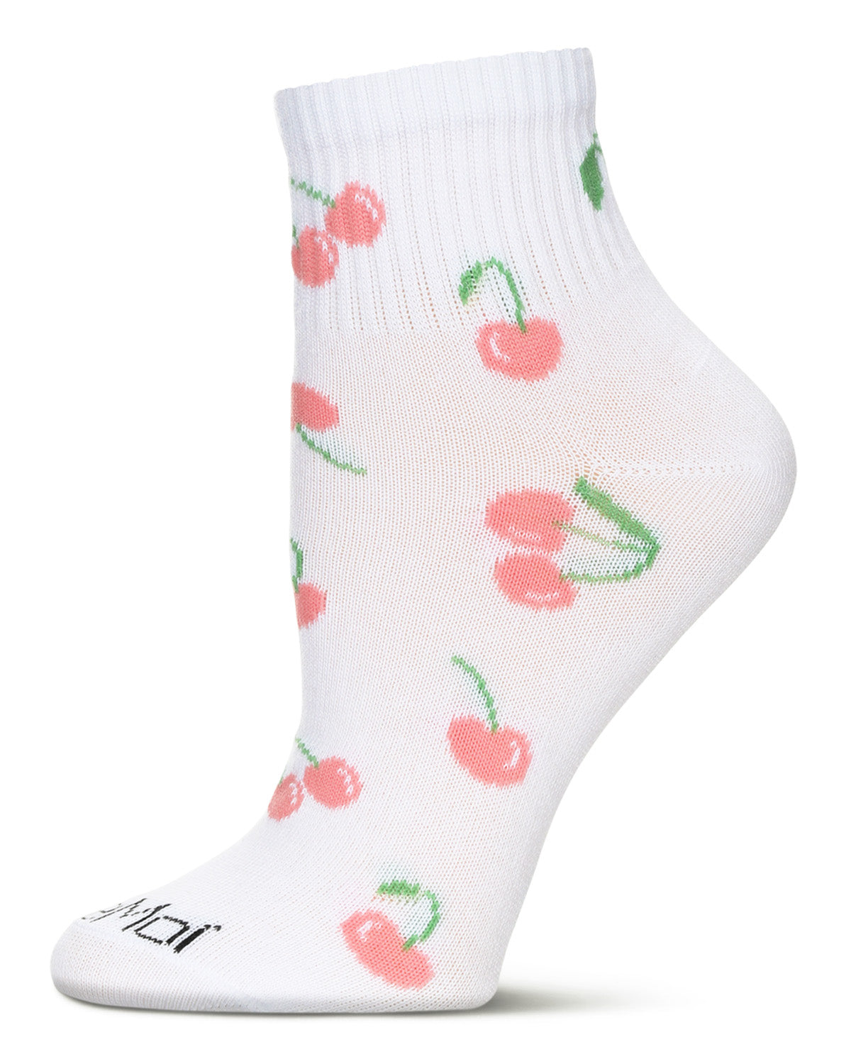 Women's Multi Cherries Athletic Quarter Socks : Color: White