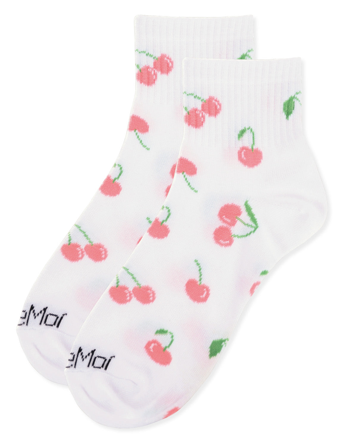 Women's Multi Cherries Athletic Quarter Socks : Color: White