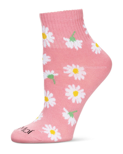 Women's Multi-Daisies Athletic Quarter Socks : Color: Pink