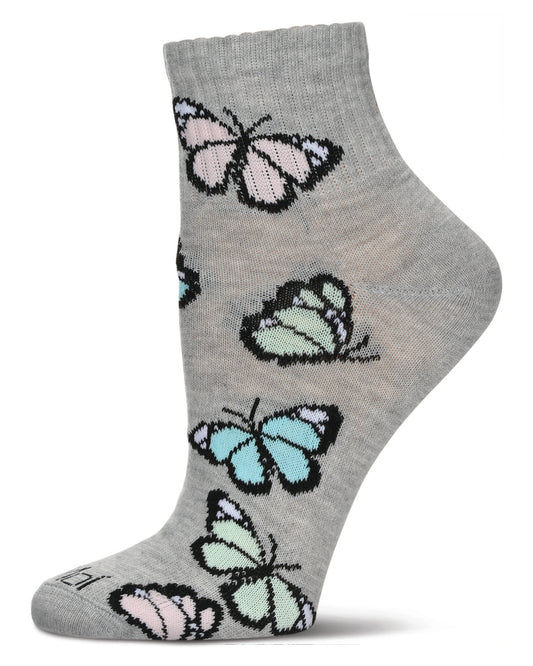 Women's Multi-Butterflies Athletic Quarter Socks : Color: Med Gray Heather