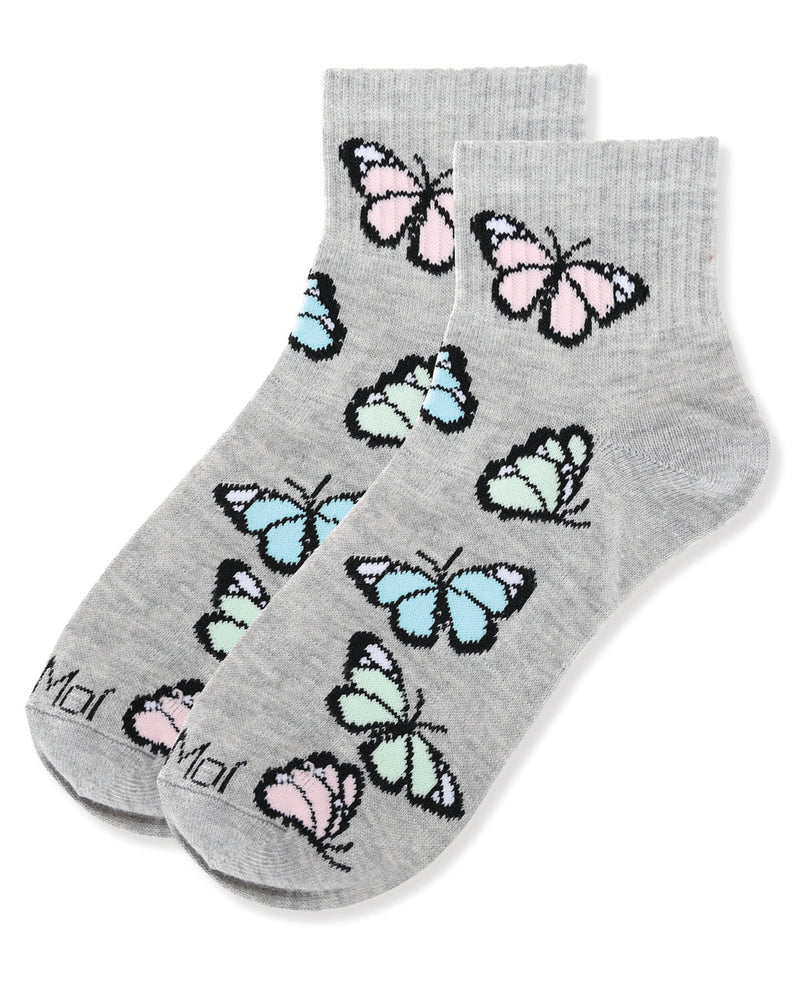 Women's Multi-Butterflies Athletic Quarter Socks