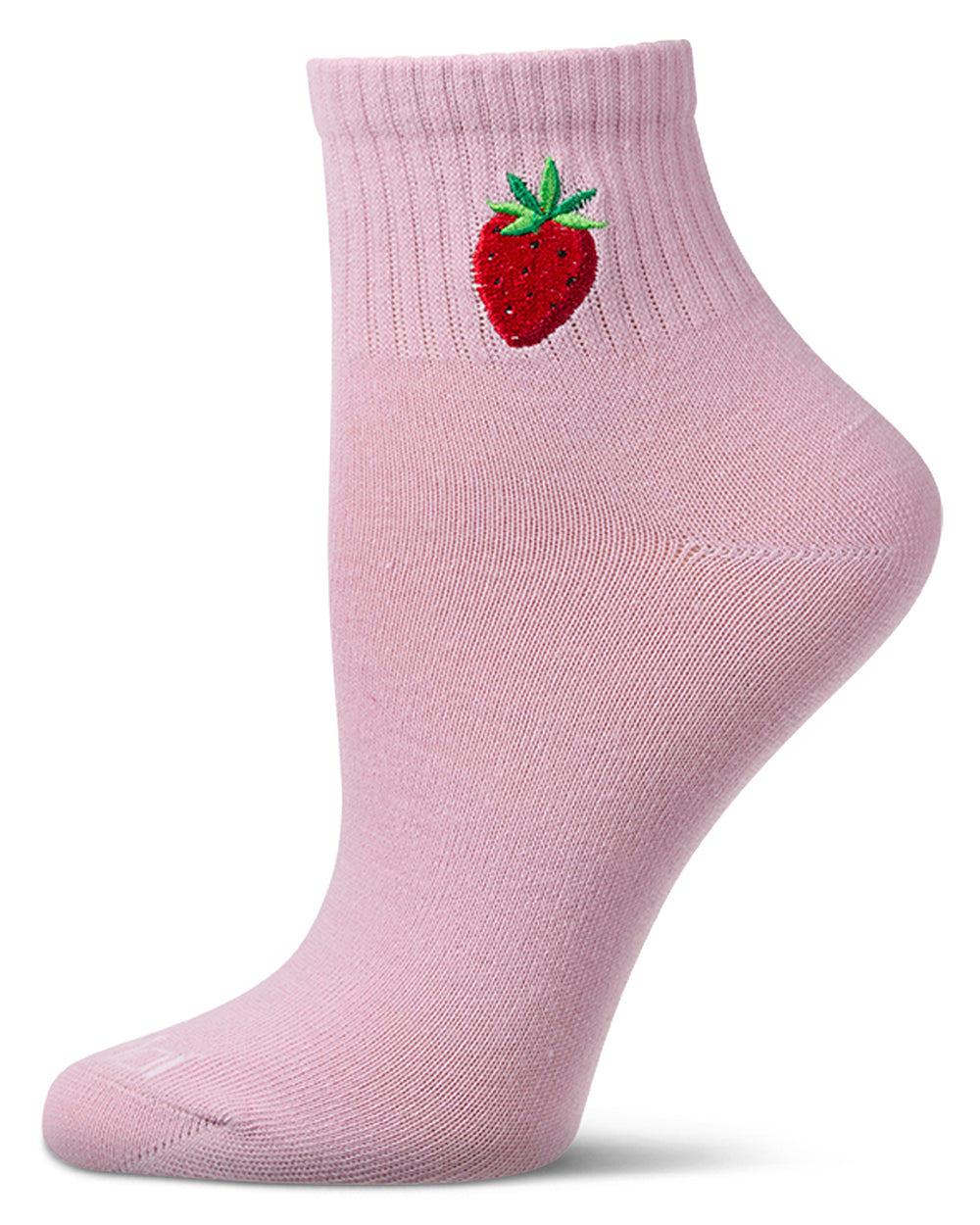 Women's "Embroidered Strawberry" Athletic Quarter Sock