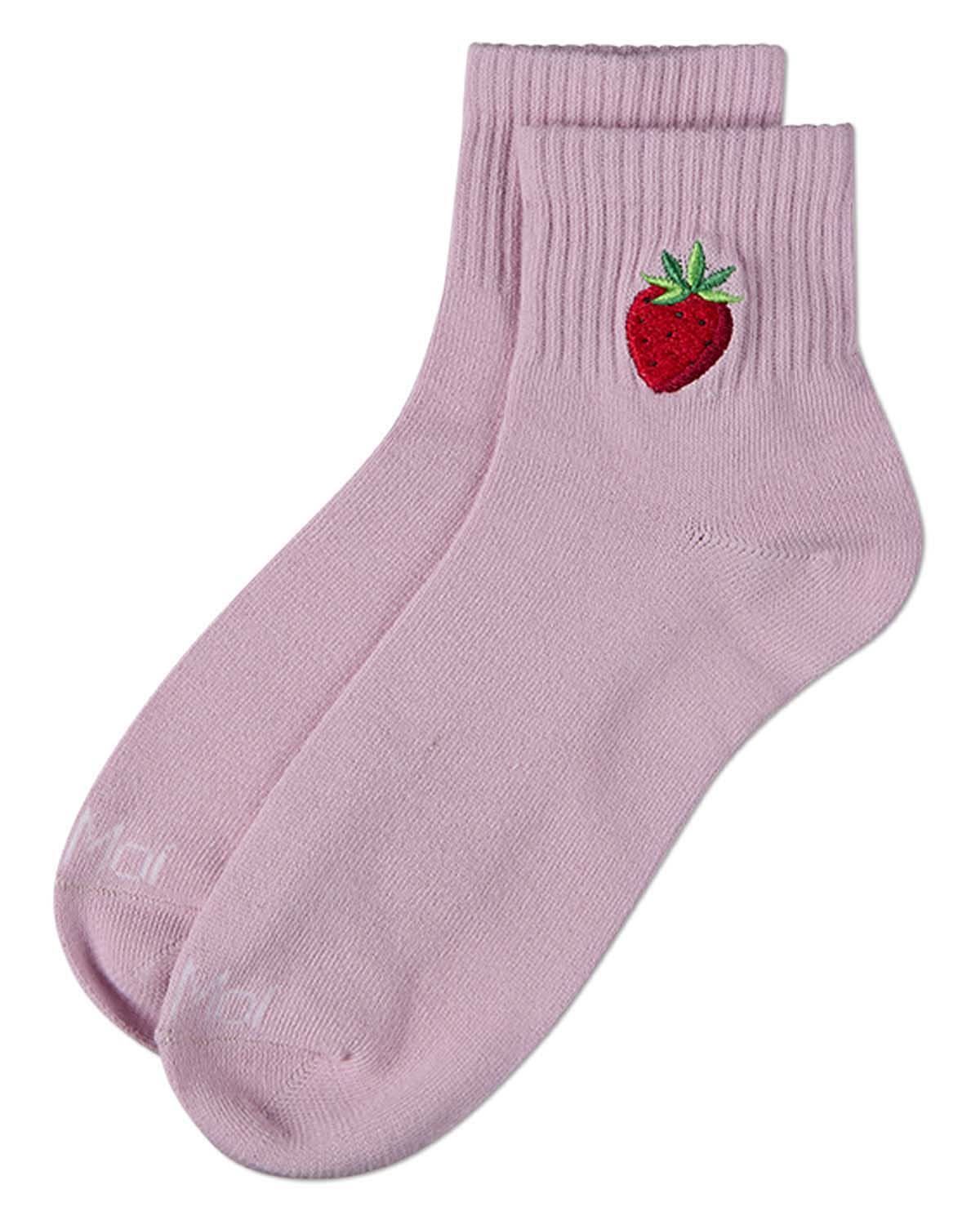 Women's "Embroidered Strawberry" Athletic Quarter Sock