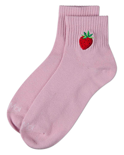 Women's "Embroidered Strawberry" Athletic Quarter Sock