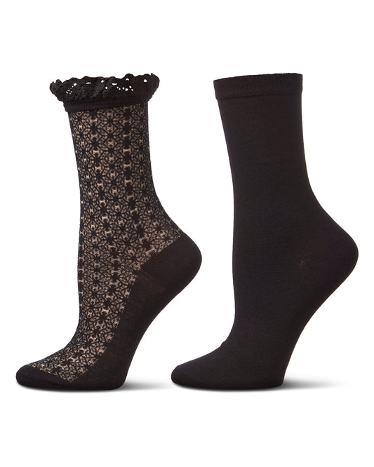 Interlock Wave Cotton Blend Ankle Socks 2-Pack : Color: Black