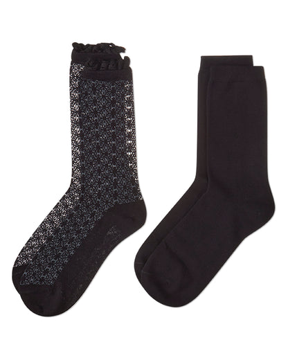 Interlock Wave Cotton Blend Ankle Socks 2-Pack