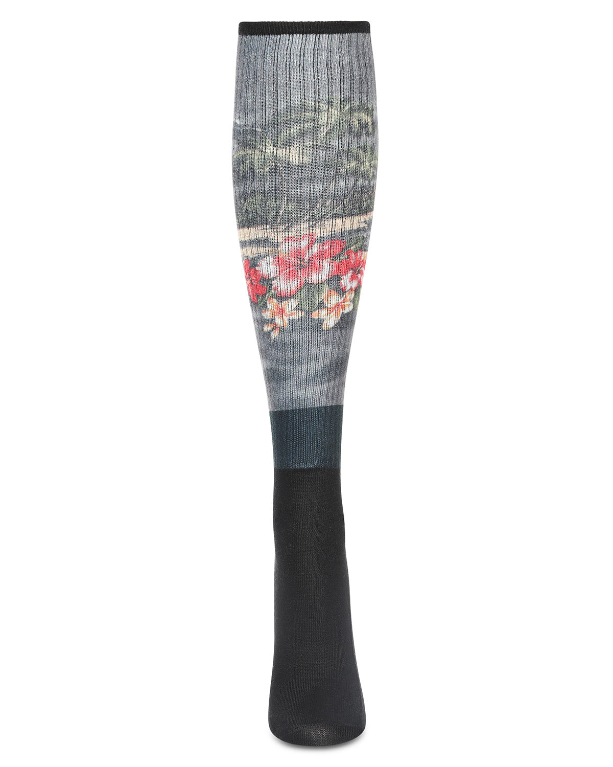 Women's Floral Exotica Ribbed Over The Knee Socks : Color: Black