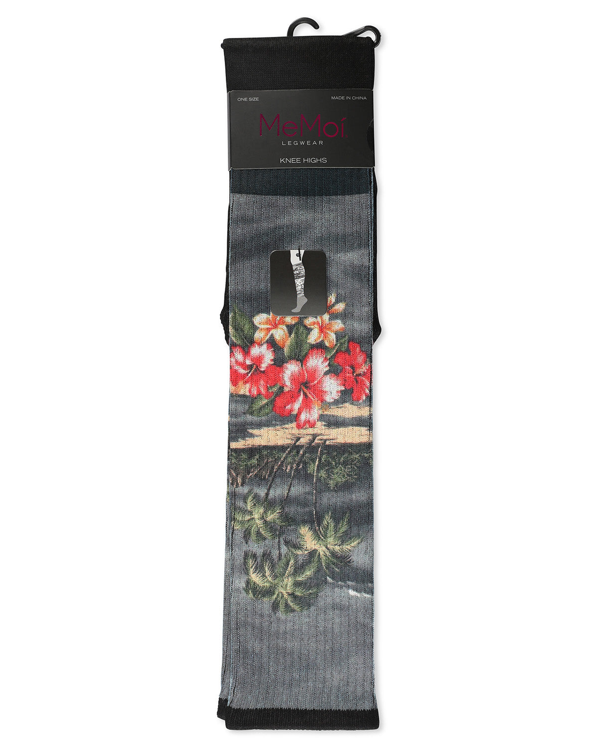 Women's Floral Exotica Ribbed Over The Knee Socks : Color: Black