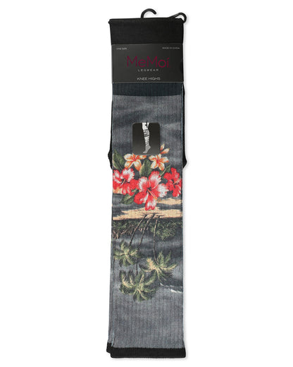 Women's Floral Exotica Ribbed Over The Knee Socks : Color: Black