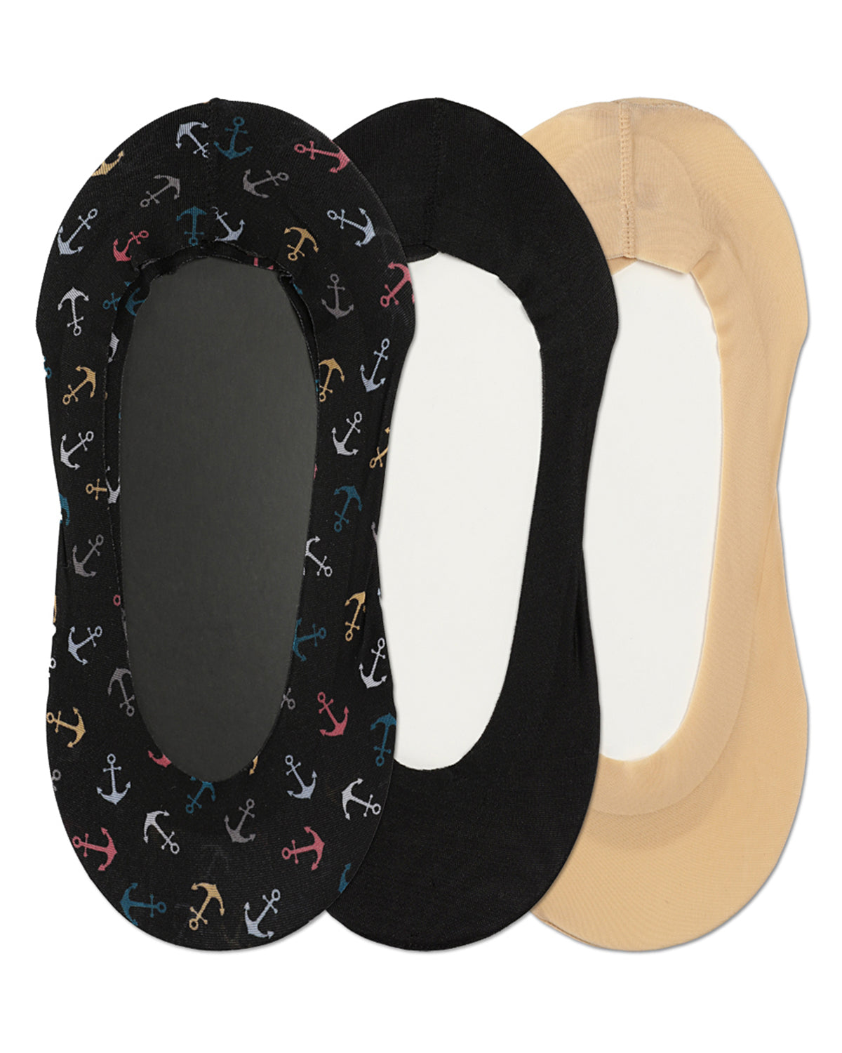 Women's 3 Pair Pack Anchors At Sea Fine Edge Liner Socks : Color: Black