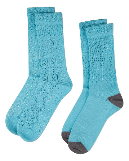 Open Knit Combed Cotton Blend Spring Crew Socks 2-Pack