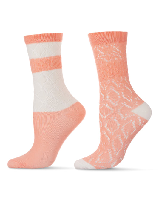 Women's 2 Pair Pack Dew Drops Crew Socks : Color: Peach
