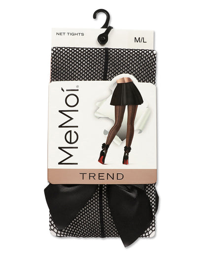Women's Backseam Bow Nylon Fishnet Tights : Color: Black