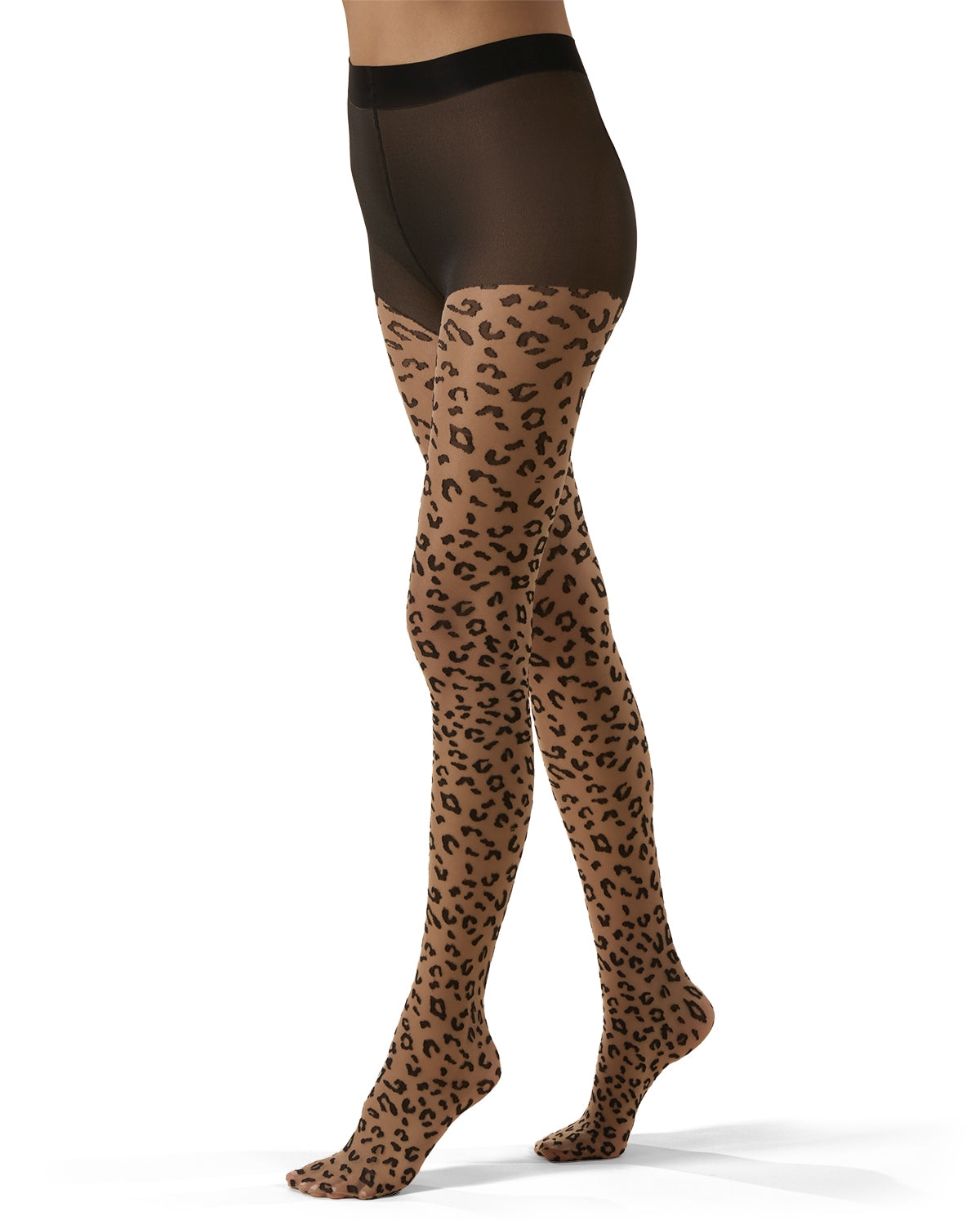 Women's Leopard Print Sheer Nylon Tights : Color: Nude_Black