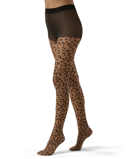 Women's Leopard Print Sheer Nylon Tights : Color: Nude_Black