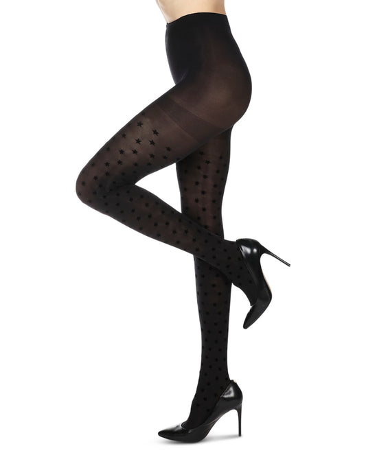 Women's Flocked Stars Opaque Tights : Color: Black