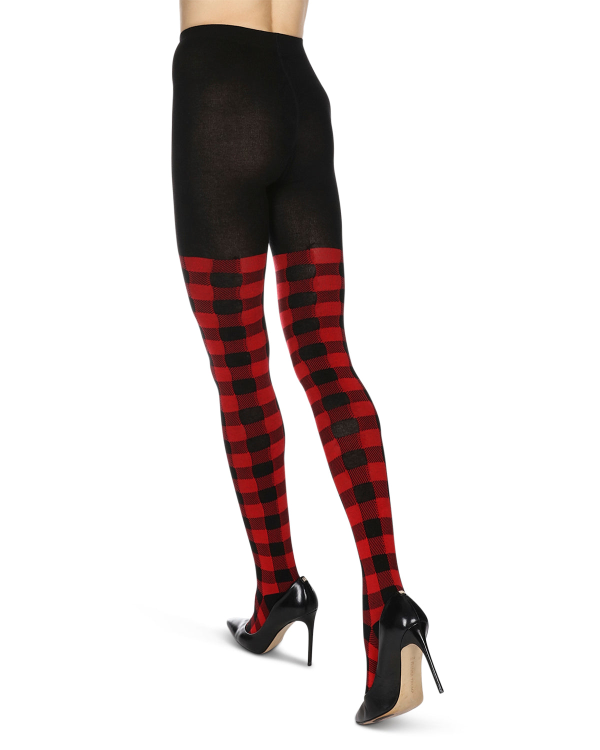 Women's Buffalo Check Sweater Tights : Color: Black-Red