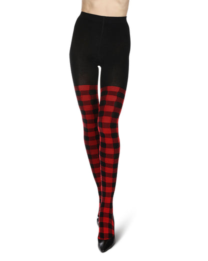 Women's Buffalo Check Sweater Tights : Color: Black-Red