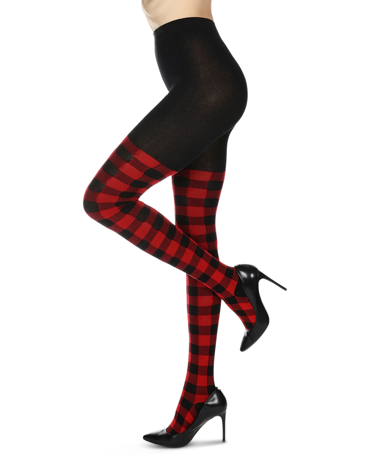 Women's Buffalo Check Sweater Tights : Color: Black-Red