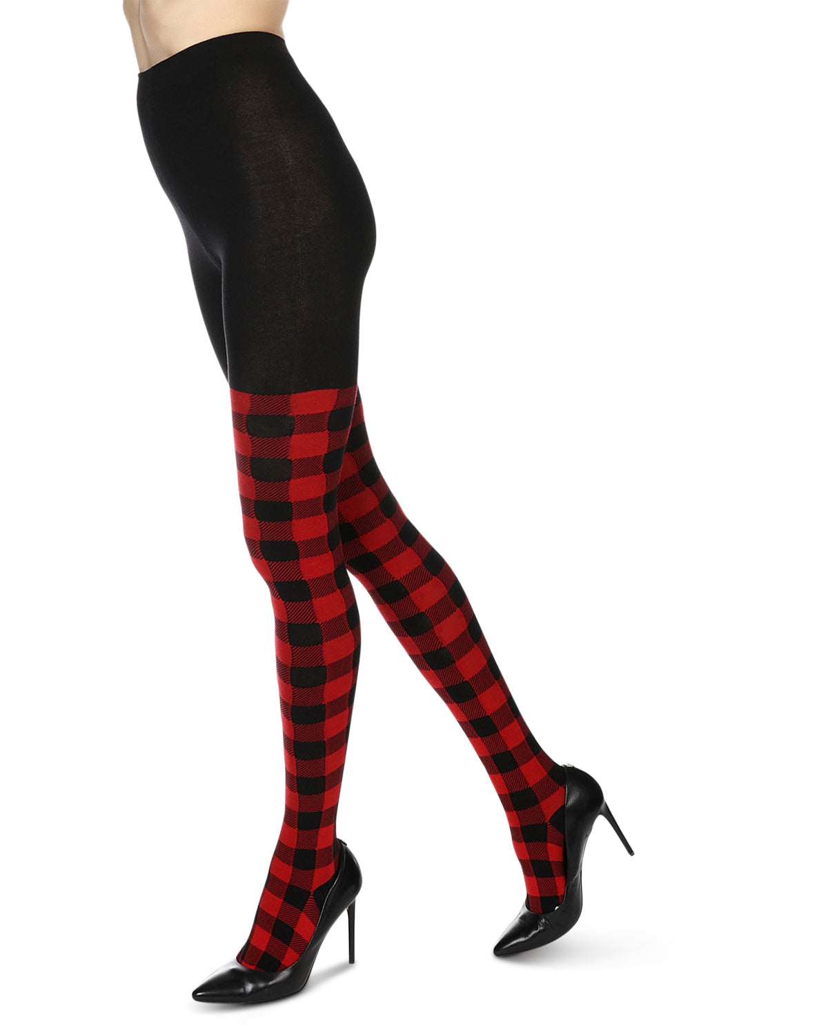 Women's Buffalo Check Sweater Tights : Color: Black-Red