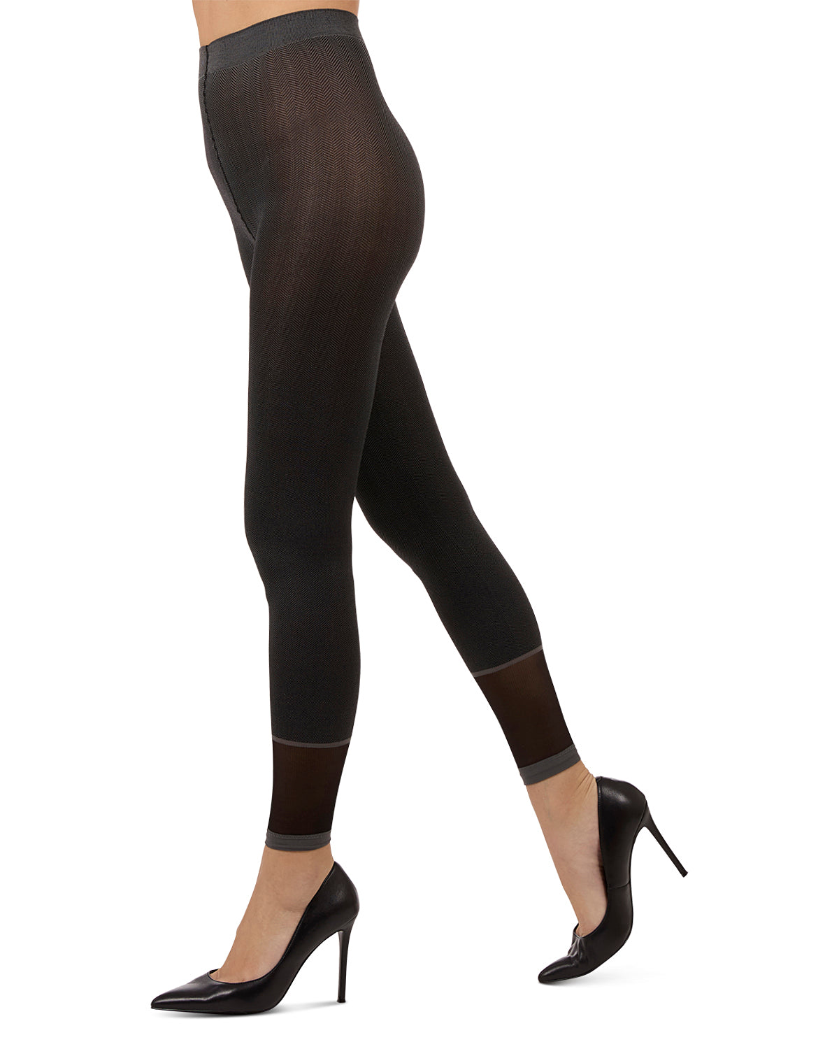 Women's Spunky Herringbone Fashion Footless Tights : Color: Black