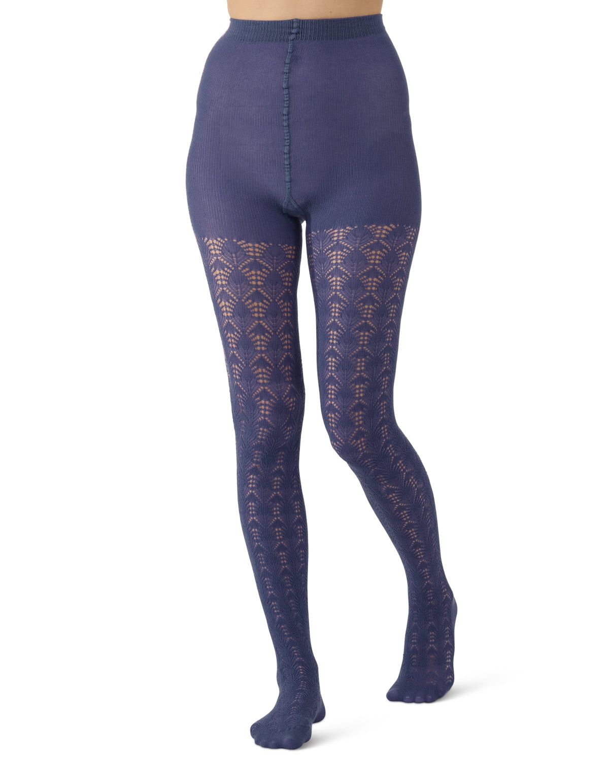 Women's Textured Cotton Rich Inverted Crochet Fashion Tights : Color: Black