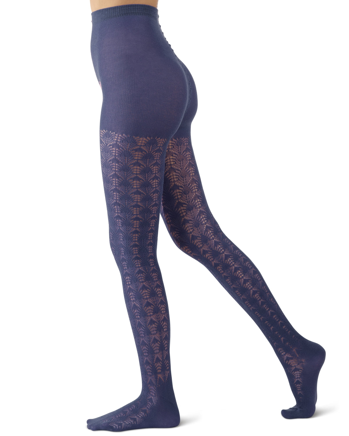 Women's Textured Cotton Rich Inverted Crochet Fashion Tights : Color: Patriot Blue