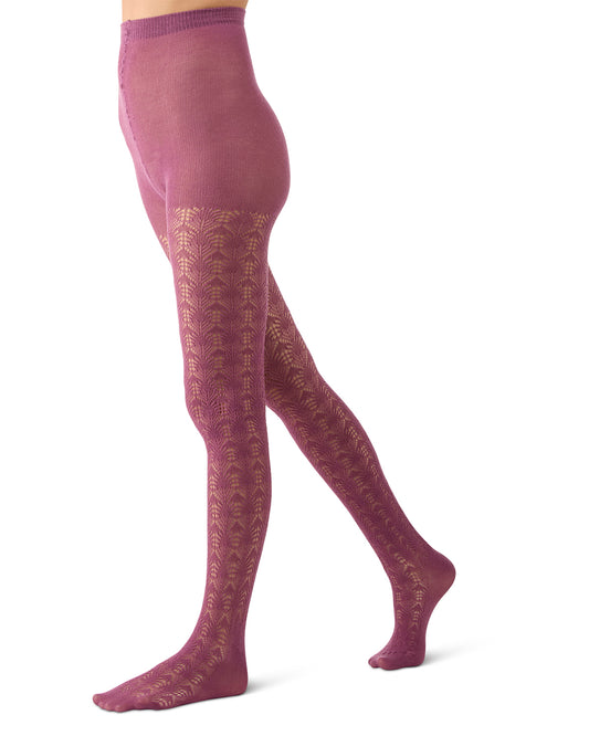 Women's Textured Cotton Rich Inverted Crochet Fashion Tights : Color: Black