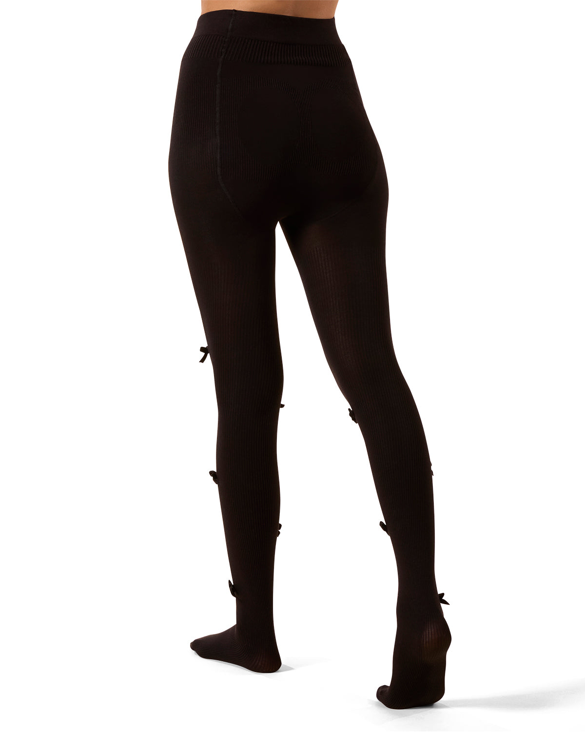 Women's Ribbed Velvety-Bow-Trimmed Cotton Blend Tights
