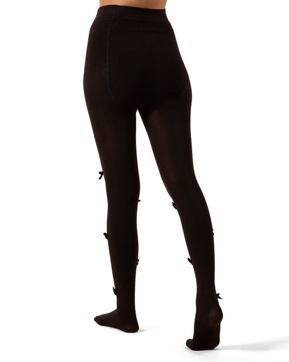 Women's Ribbed Velvety-Bow-Trimmed Cotton Blend Tights