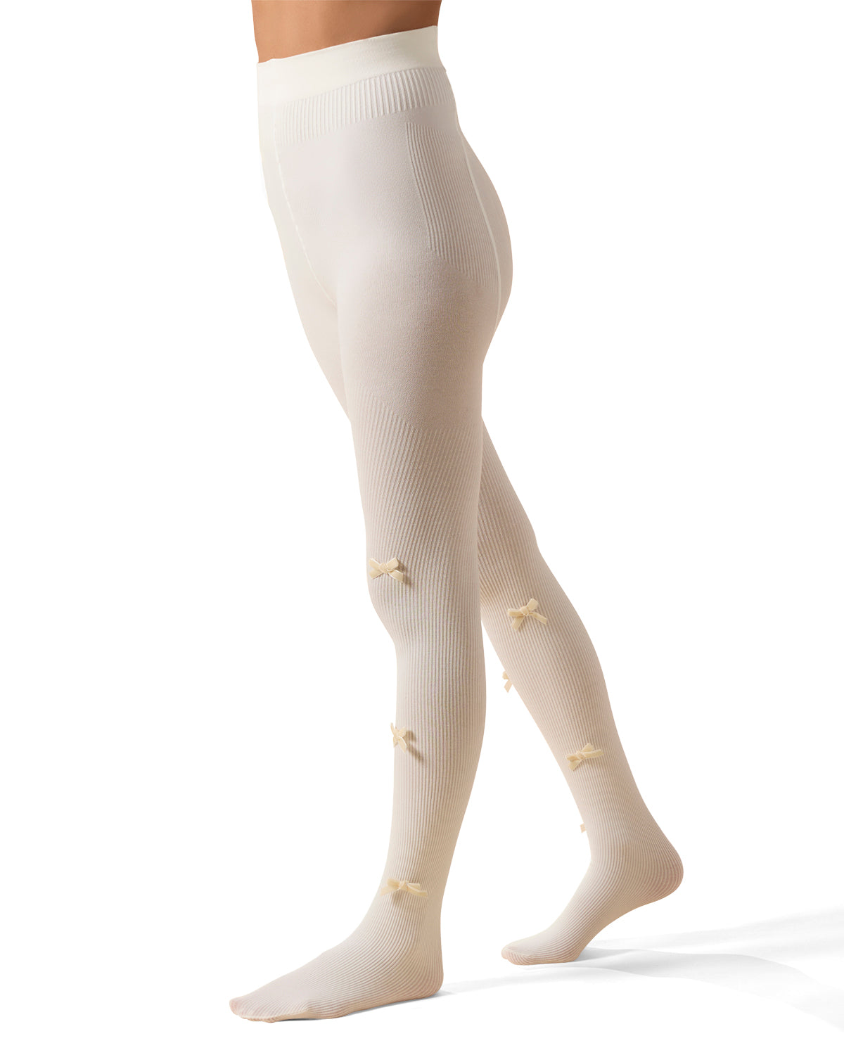 Women's Ribbed Velvety-Bow-Trimmed Cotton Blend Tights