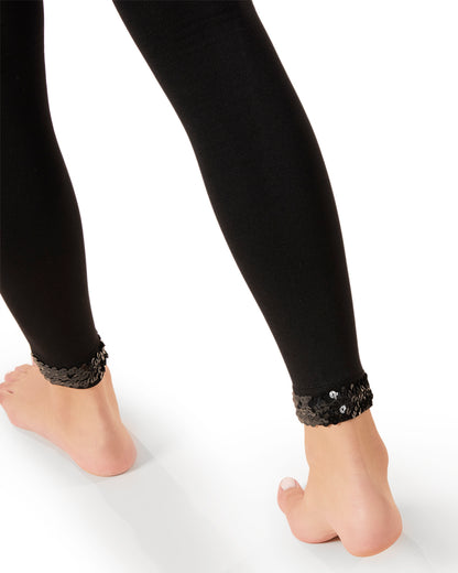 Women's Opaque Sequin-Trimmed Footless Tights