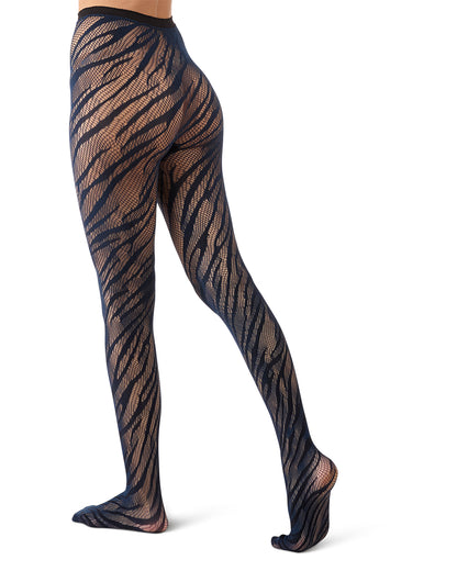 Women's Zebra Net Tights : Color: Black