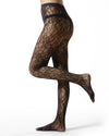 Women's "Blooming Floral" Fashion Net Tights : Color: Black
