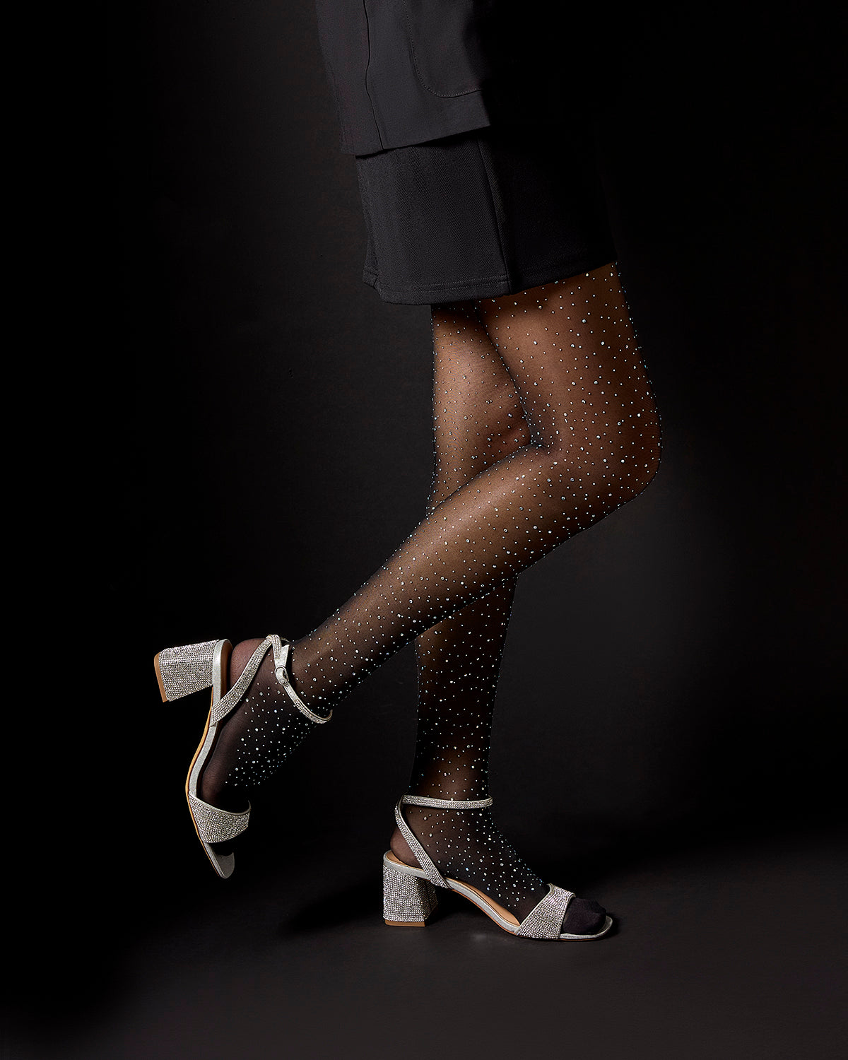 Women's All Over Rhinestone Nylon Sheer Tights : Color: Black